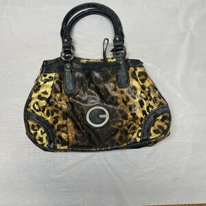 G by Guess Leopard-Print Shoulder Bag in Black and Gold